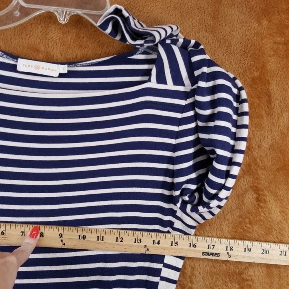 TORY BURCH Dress Womens Small Navy Stripe Pullover Stretch Sheath CALLAN